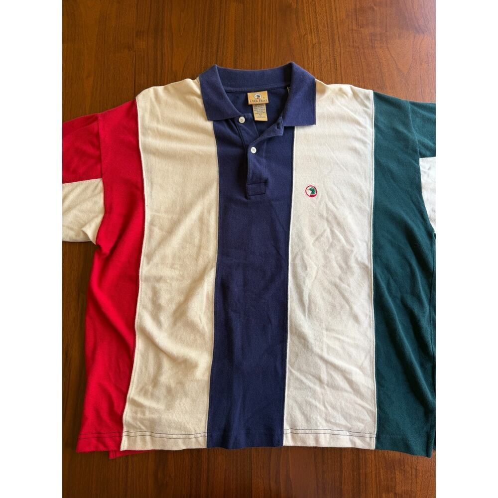 Vintage 90s Duck Head Vertical Stripe Colorblock Polo Shirt XL